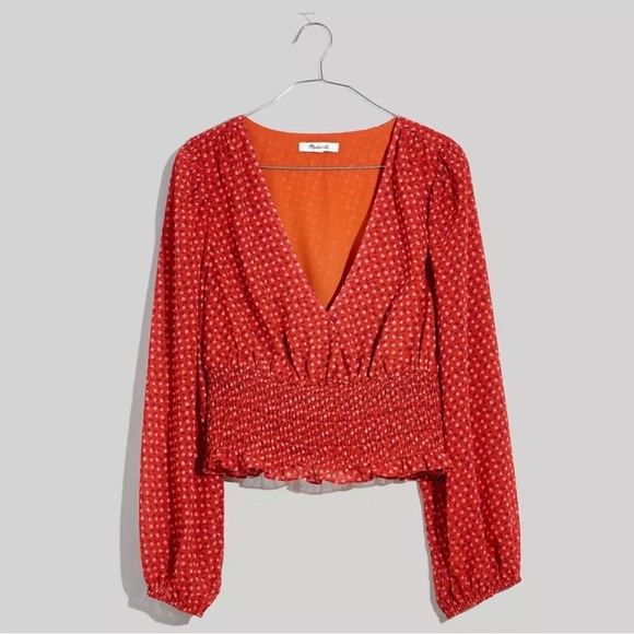 NWT Madewell Julianne Smocked-Waist Top Red Size S - Picture 1 of 10